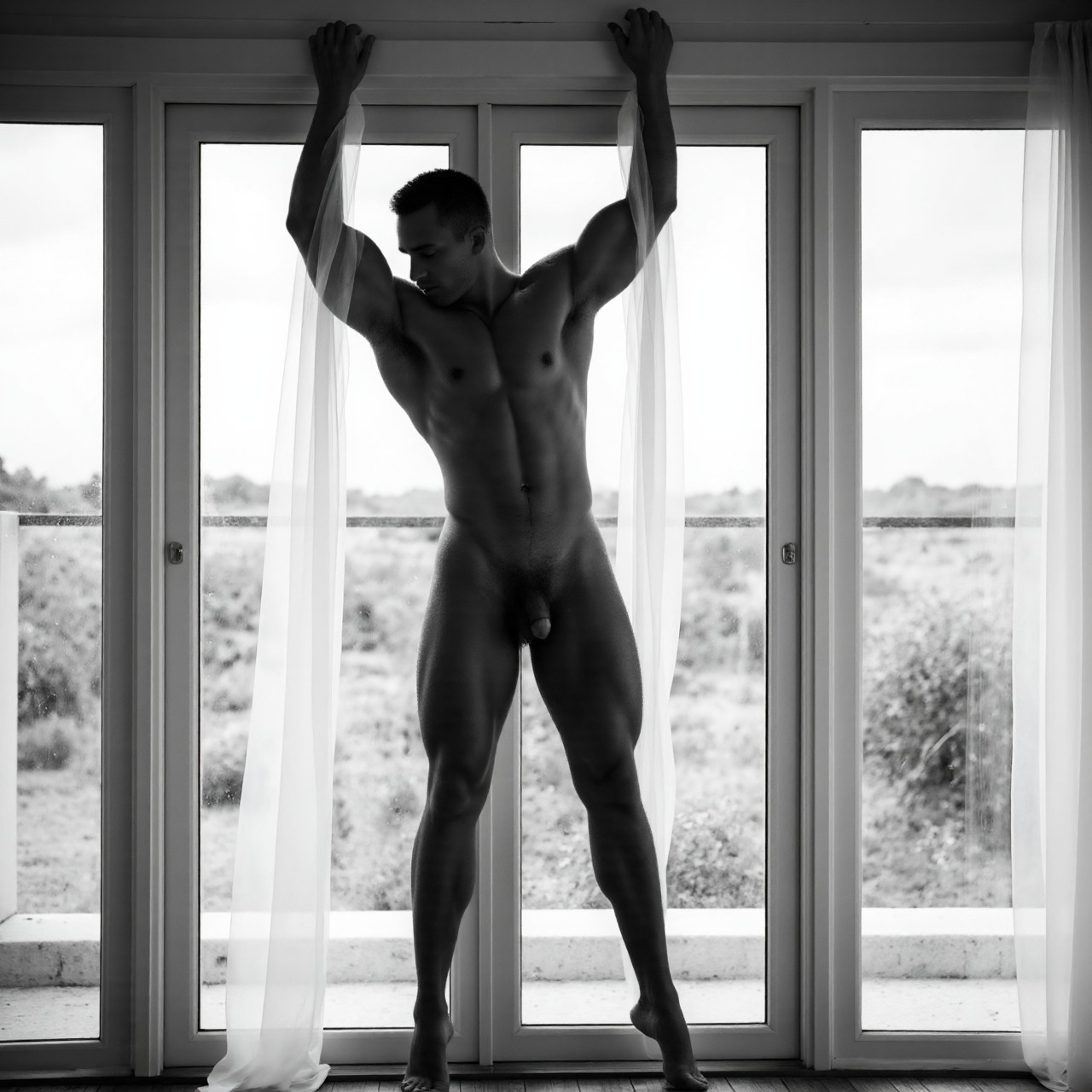 Naked Man Standing in Window
