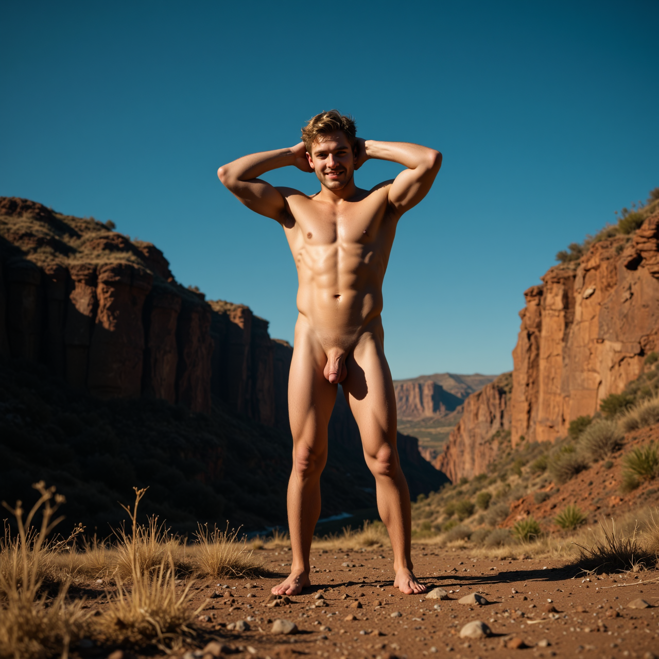 Naked Muscle Man in the Desert