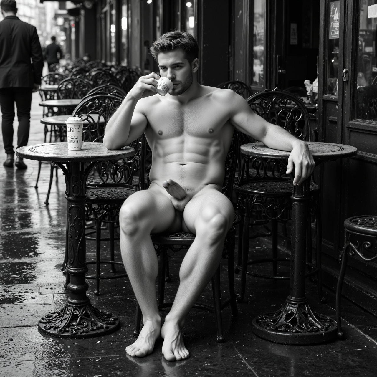 Naked Man Drinking Coffee